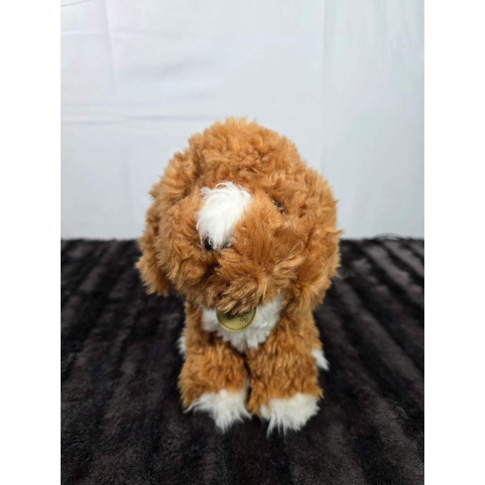 Aurora Miyoni Brown White Puppy Dog Plush Stuffed Animal Realistic Poodle Doodle